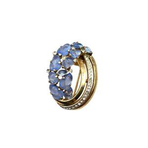 VTG A Philippe Crown TRIFARI Pat Pend Blue Molded Glass Pavé Fur Clip or Brooch